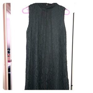 Black high neck lace mini dress